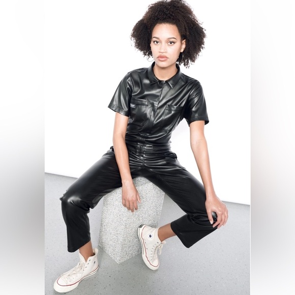 NWOT Wildfang Essential Coveralls, Black Vegan Leather, Large RARE HTF - Picture 3 of 13